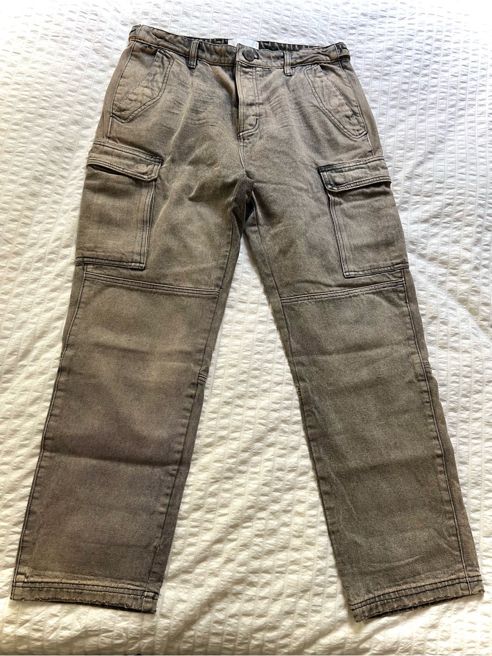 One Teaspoon Grey Gold Green Wide Leg Cargo Jeans